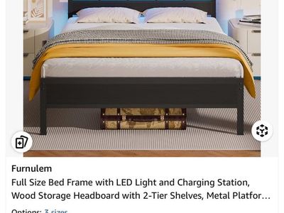 Bed Frame with LED light and charging station