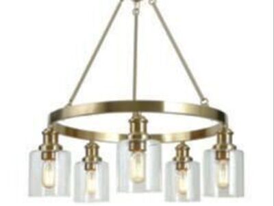 Modern Pendant 5-light transitional brass gold wagon wheel Living Room/Dining Chandelier (CS)