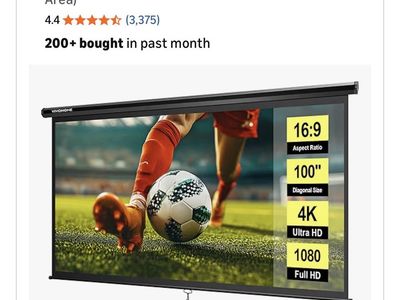 NEW! 100 Inch 16:9 Pull Down Projector Screen, HD 4K