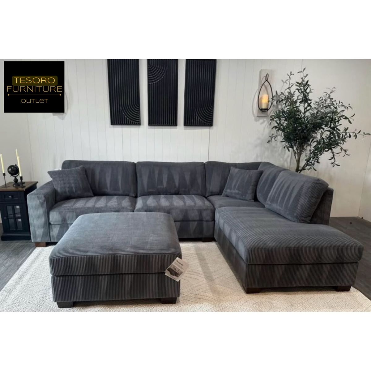 ARTESIA CORDUROY SECTIONAL AND OTTOMAN WE OFFER DELIVERY