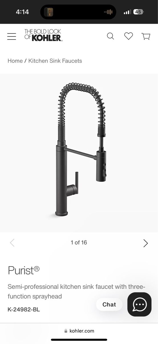 Kohler Purist Semi-Professional Kitchen Sink Faucet Matte Black (K-24982-BL)