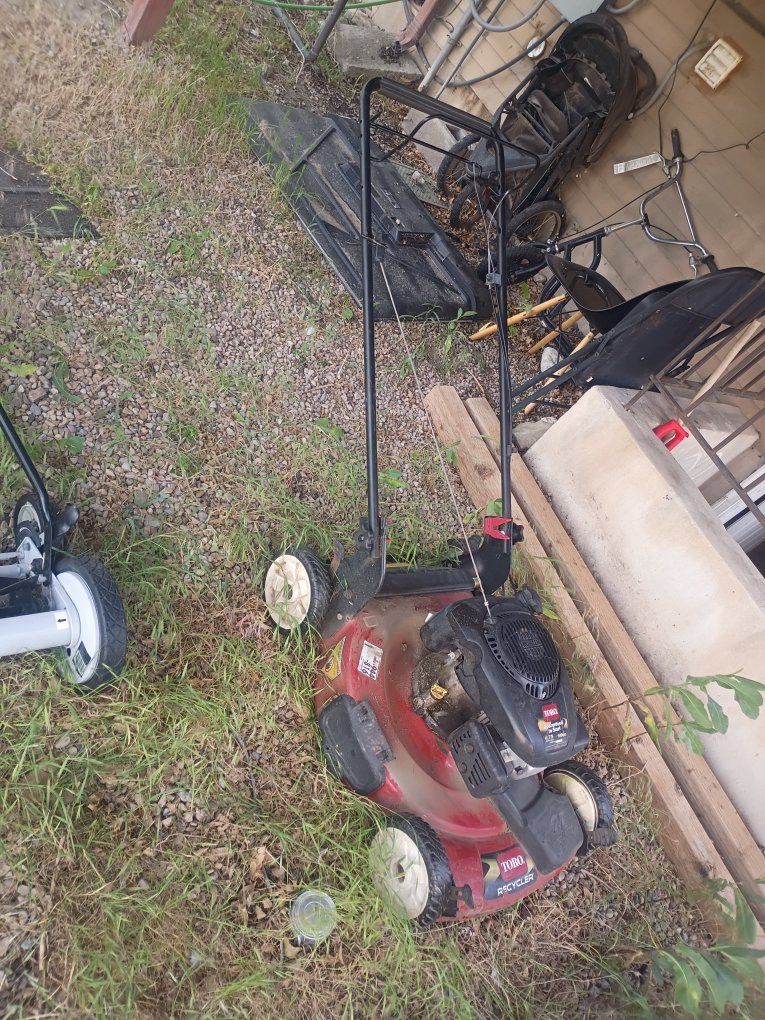 cutting grass and pulling out weeds