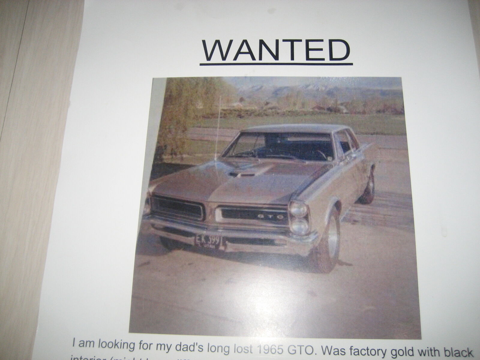 WANTED 1965 PONTIAC GTO $2000 FINDER FEE