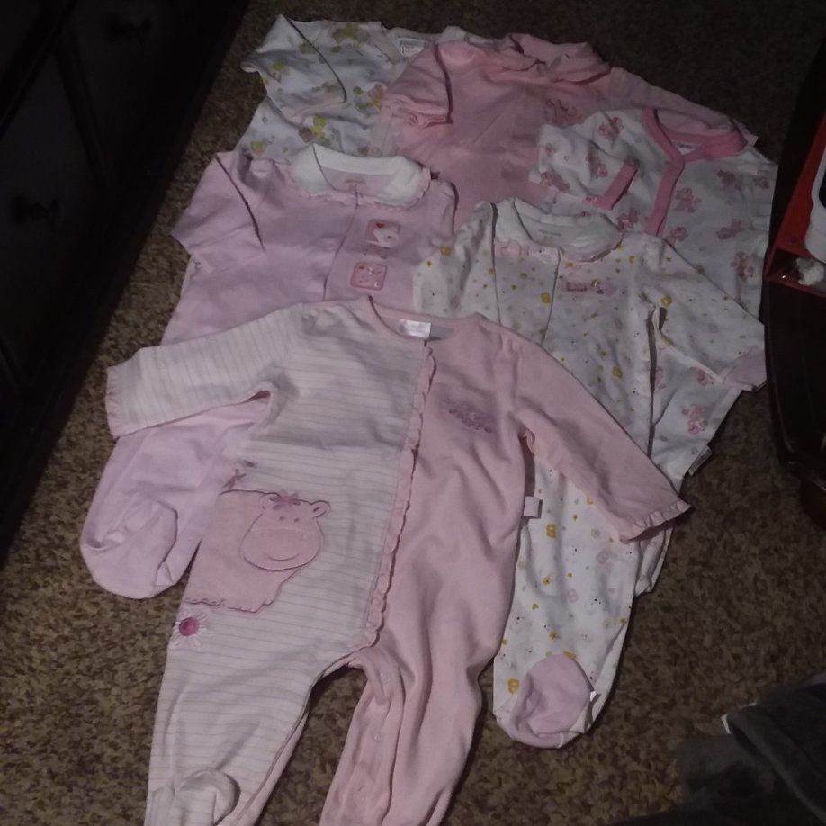 PRETTY IN PINK..6 COTTON PAJAMAS 6-9 MOS.