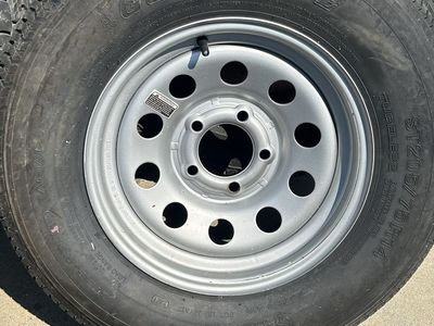 Goodride ST205/75R14 Radial Trailer Tire on 5-Lug Silver Steel Wheel