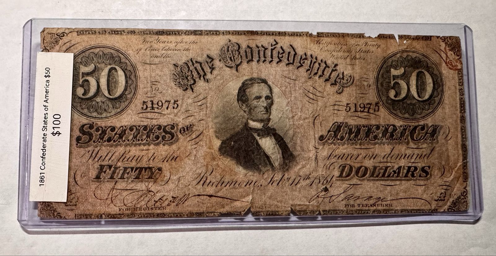 For Sale or Trade Civil War Era 1861 $50 Confederate States of America
