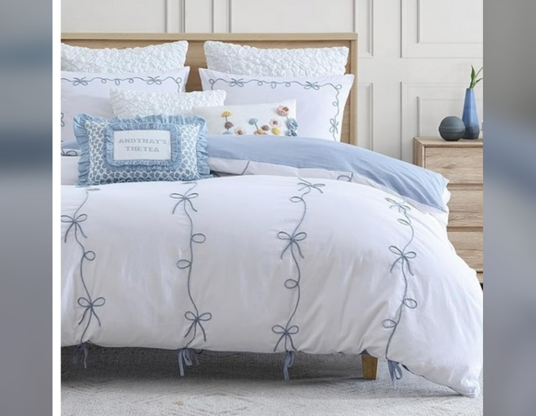 NEW Peri Home Bows KING SIZE Duvet Cover Set 100% Cotton 3-Piece Bedding