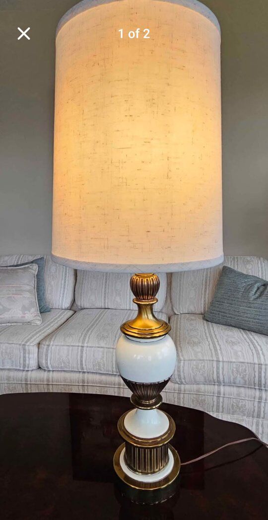 Table Lamp 37" Vintage Enamel & Brass