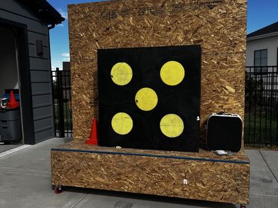 Rinehart wave archery target with Custom-Built rolling Target Stand
