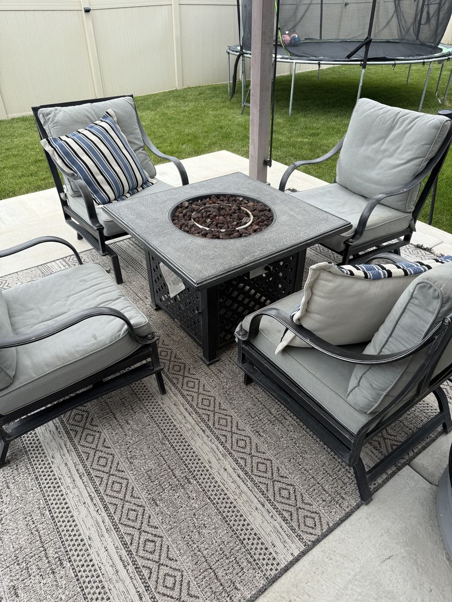 Patio set with fire pit table