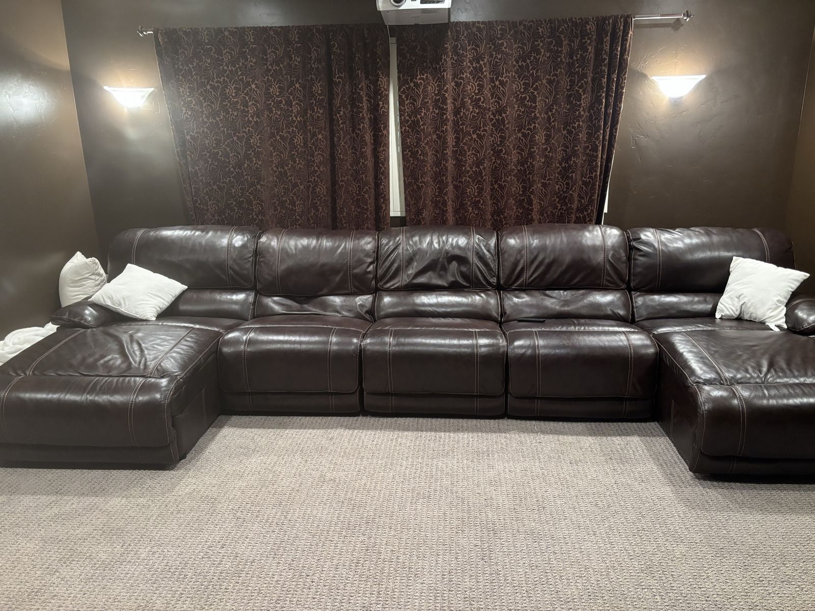 Brown Leather Reclining Sectional – Home Theater Sectional