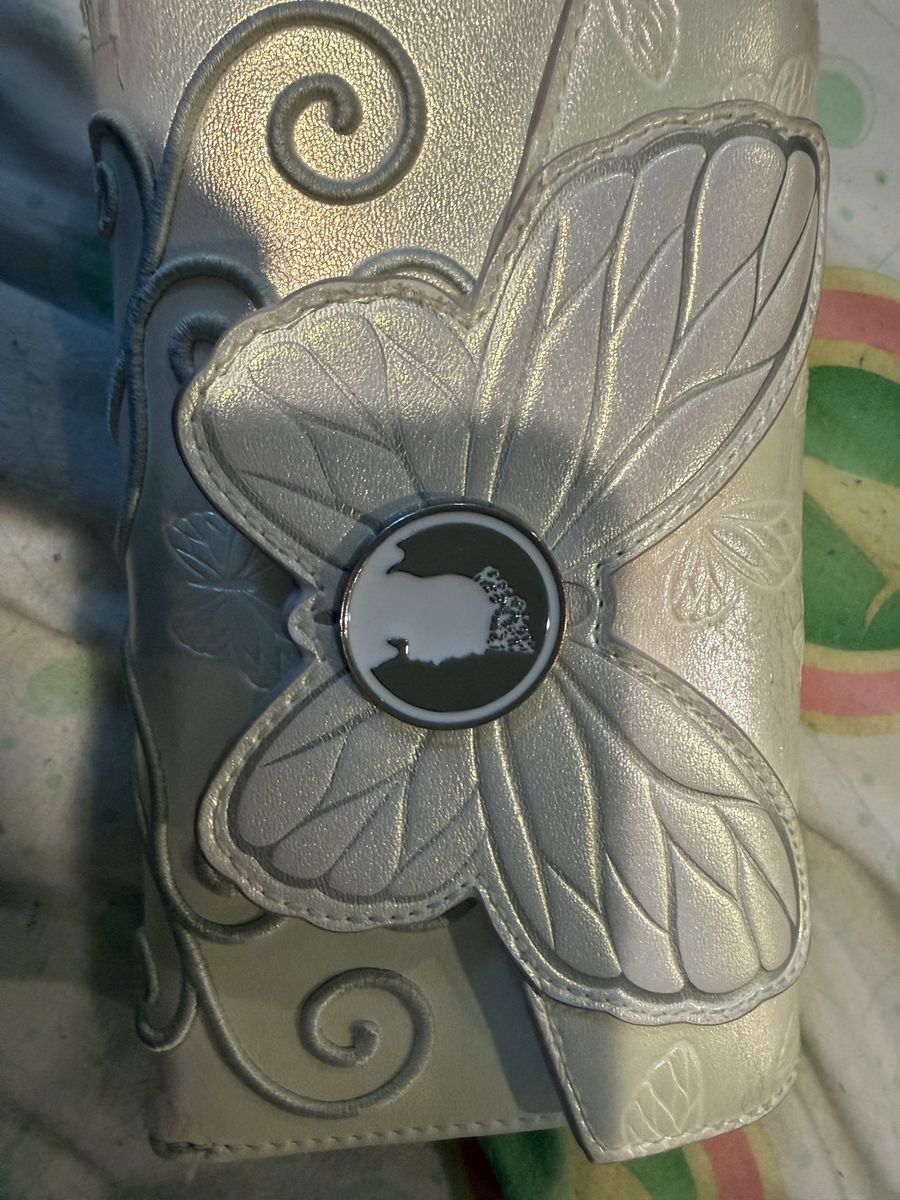 Loungefly Wicked Butterfly Floral Embossed Iridescent Wallet White Silver Bi-Fold Snap Closure