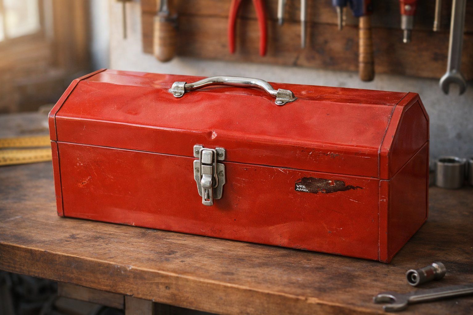Vintage Red Metal Toolbox w/ Tray – Classic Worksh