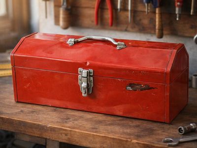 Vintage Red Metal Toolbox w/ Tray – Classic Worksh