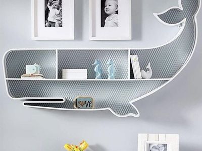 Decorative White Whale Wall Shelf - Unique Nautical Storage for Kids' Room or Nursery