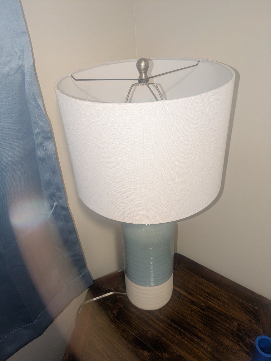 Blue and White Ceramic Table Lamp with Fabric Shade