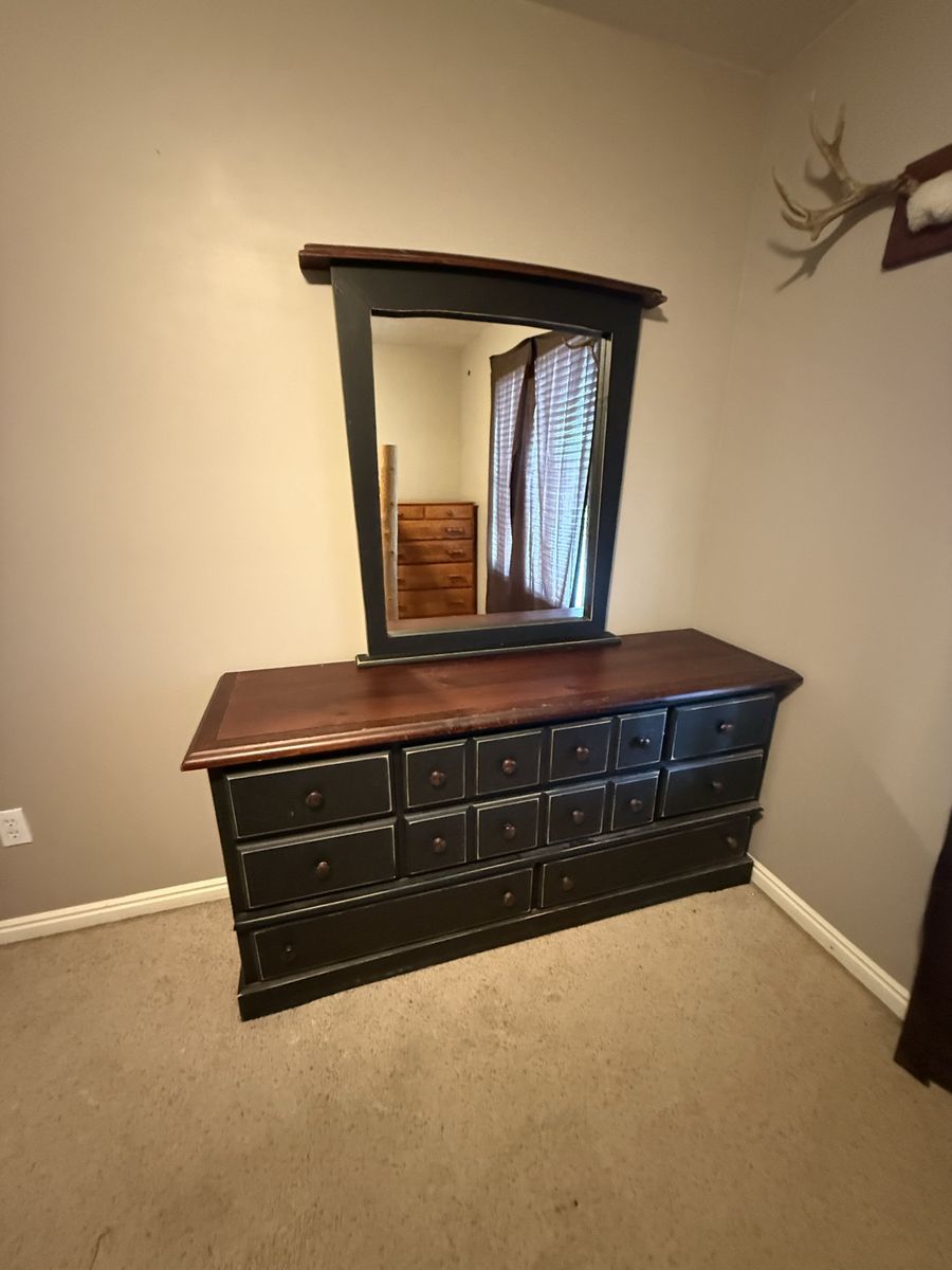 Black & Wood Dresser with Mirror