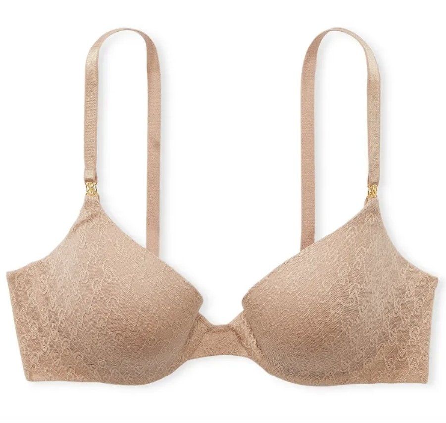 New! 44D VERY SEXY Icon by Victoria's Secret Push-Up Demi Bra Praline Plunge Signature Nude