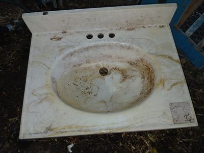 White Faux Marble Bathroom Vanity Top with Integrated Oval Sink