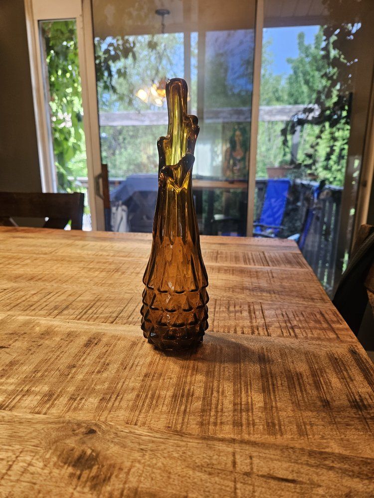 Vintage Amber Art Glass Bud Vase - Mid-Century Modern Decorative Tabletop Accent