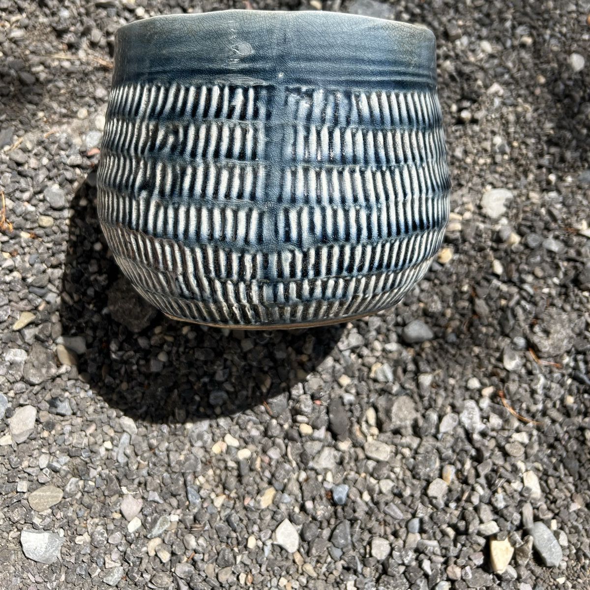 Decorative Indigo Blue & White Textured Ceramic Pot/Planter - 7" Tall