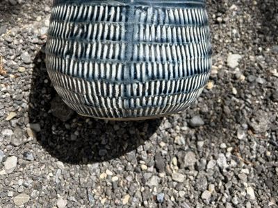 Decorative Indigo Blue & White Textured Ceramic Pot/Planter - 7" Tall