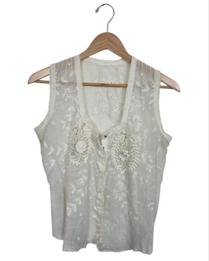 Antique Edwardian Embroidered Cotton Lawn Camisole Blouse c.1905-1915