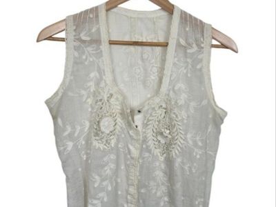 Antique Edwardian Embroidered Cotton Lawn Camisole Blouse c.1905-1915