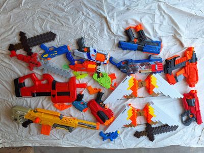 Large Nerf & Minecraft Toy Blaster Lot with Swords and Bows
