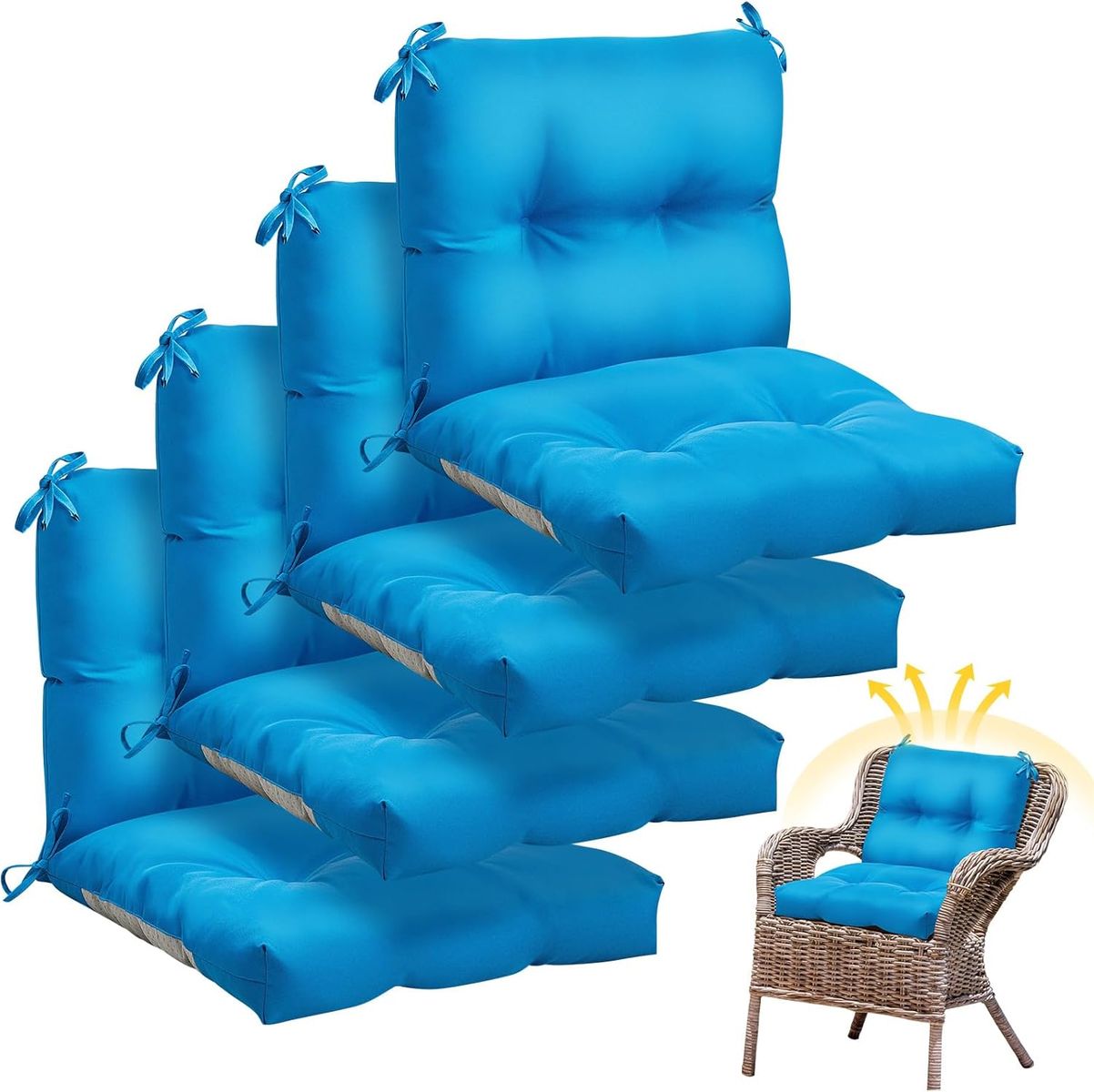 NEW Set of 4 High Back Patio Chair Cushions for Outdoor Furniture Lawn Seat Cushions Waterproof