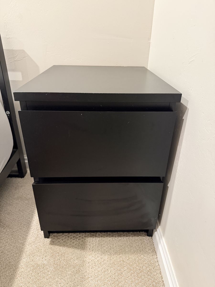 IKEA Malm Black 2-Drawer Nightstand - Minimalist Design, Good Used Condition