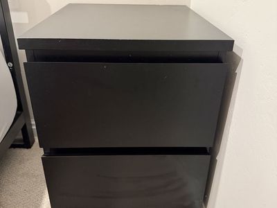 IKEA Malm Black 2-Drawer Nightstand - Minimalist Design, Good Used Condition
