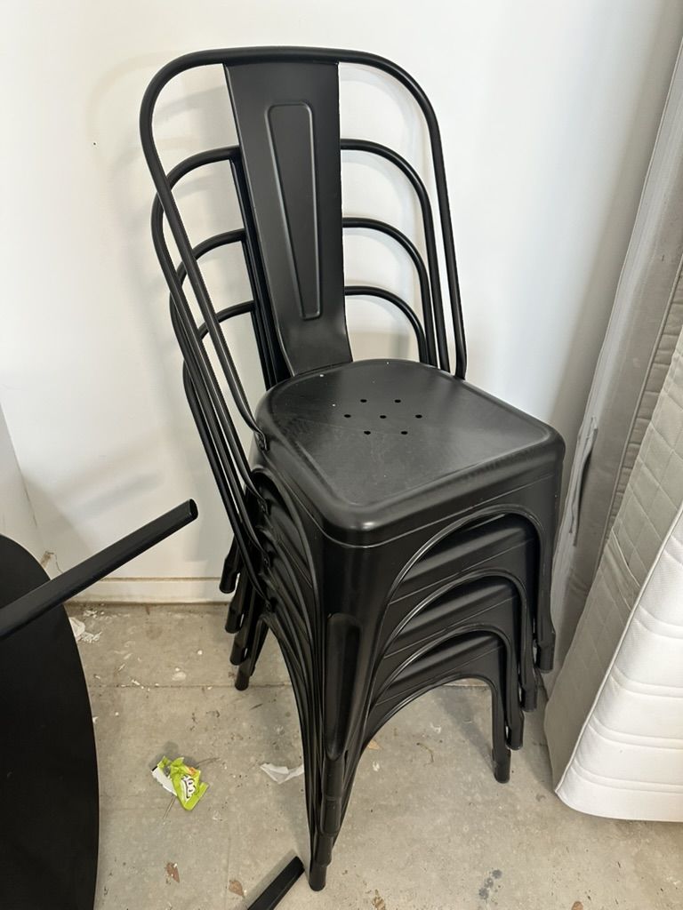 Set of 4 Black Metal Stackable Chairs – Industrial Style