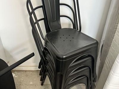 Set of 4 Black Metal Stackable Chairs – Industrial Style