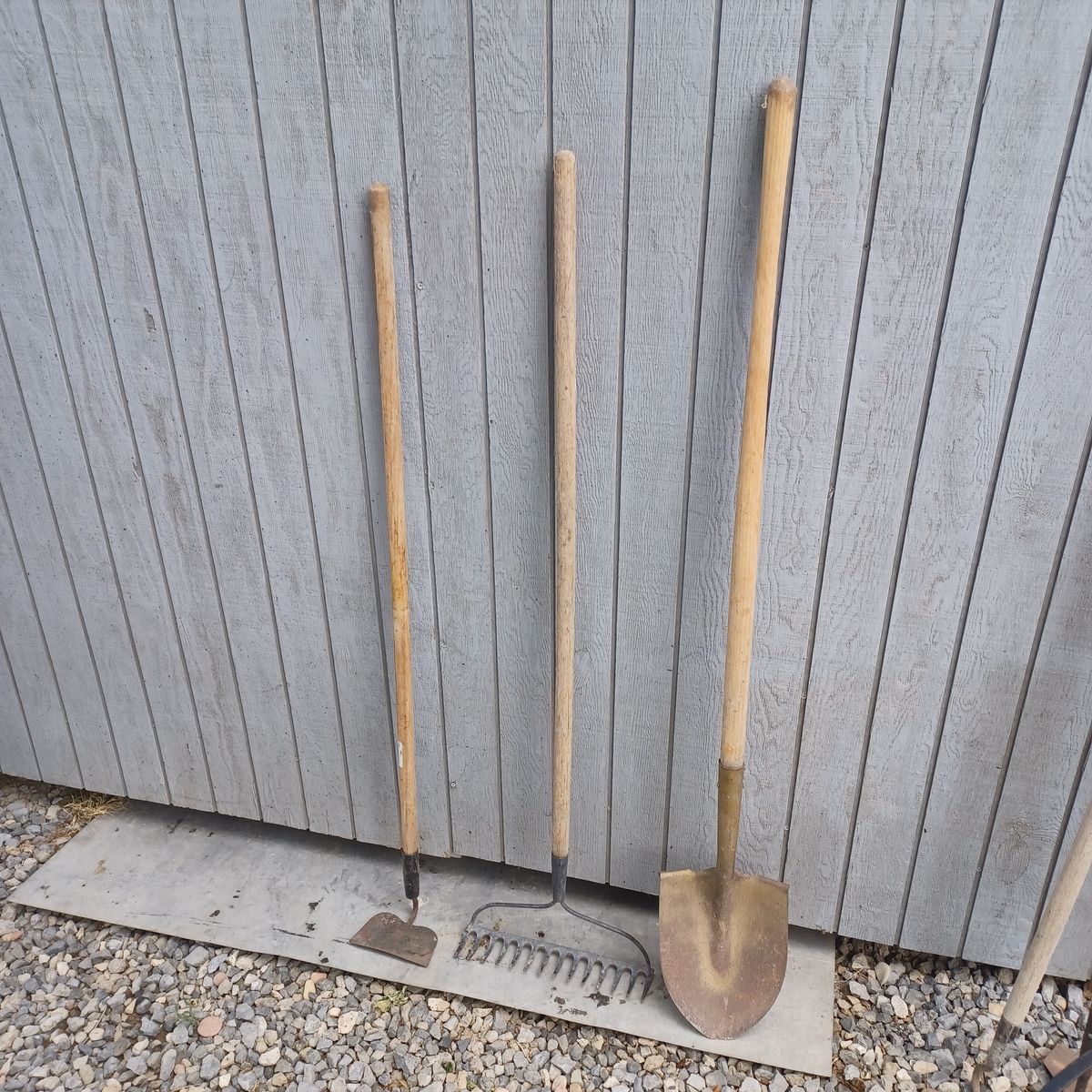 Rake, hoe and shovel