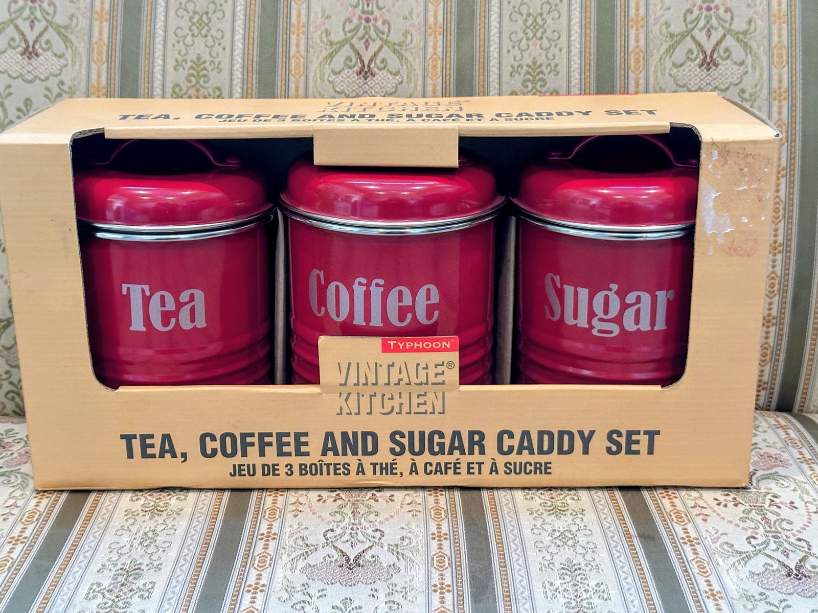 Typhoon Vintage Kitchen Red Tea Coffee and Sugar Caddy Set of 3 NEW