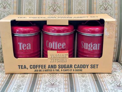 Typhoon Vintage Kitchen Red Tea Coffee and Sugar Caddy Set of 3 NEW