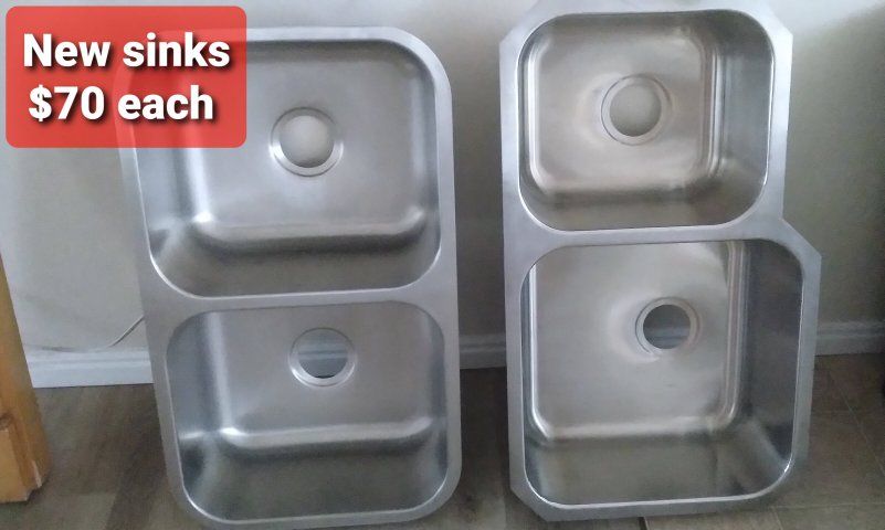 New Stainless Steel Double Basin Undermount Kitchen Sinks - Set of 2