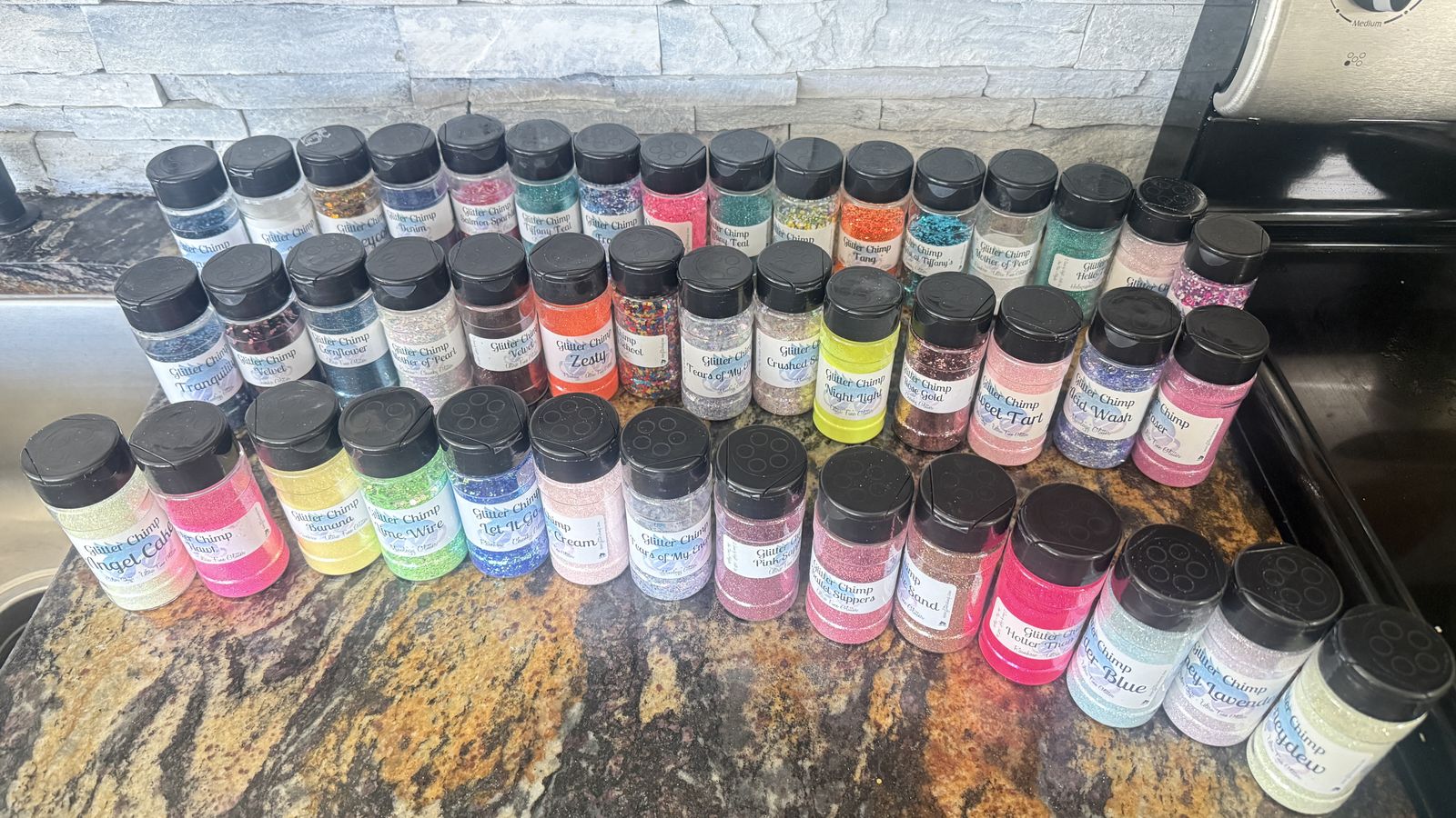 Glitter Chimp Craft Glitter Bulk Lot - Over 40 Bottles, Various Colors & Textures, Art & Craft Supplies