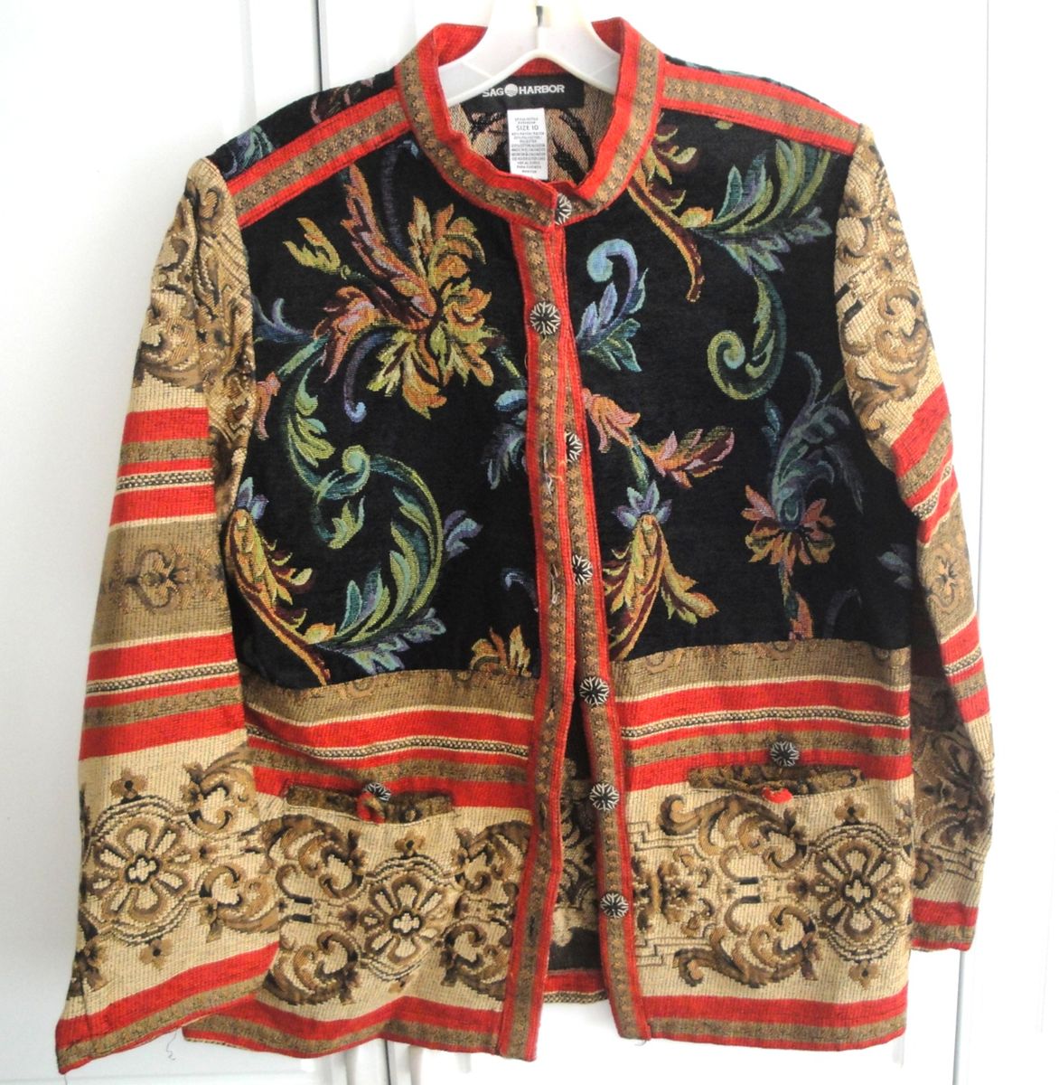 Vintage Sag Harbor Embroidered Tapestry Jacket Women’s Size 10 Brocade Ornate Jacket