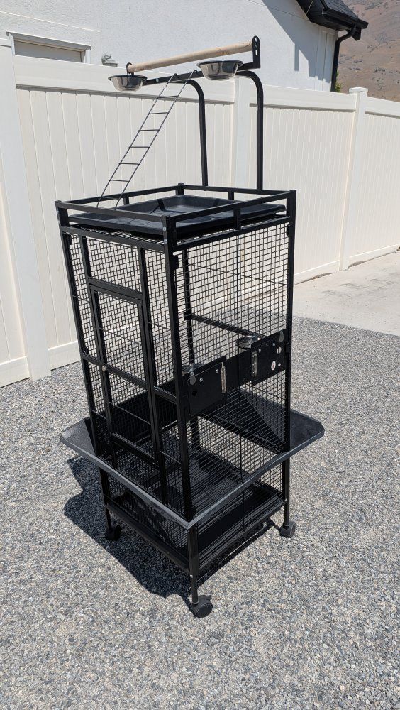 Large Metal Rolling Bird Cage with Play Top and Accessories