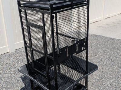 Large Metal Rolling Bird Cage with Play Top and Accessories