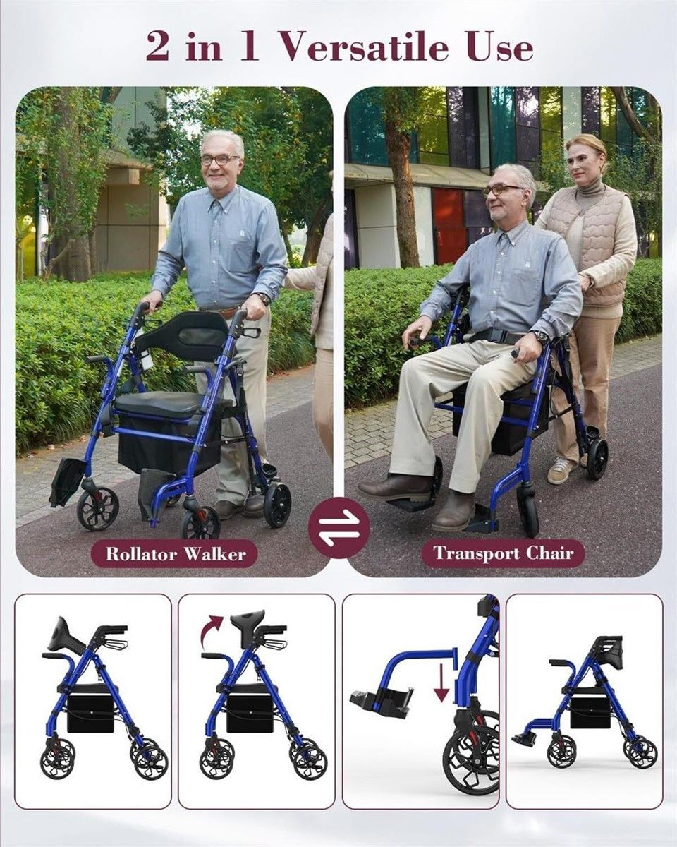 Walker and Transport Chair 2 in 1.  Bright Blue (New)