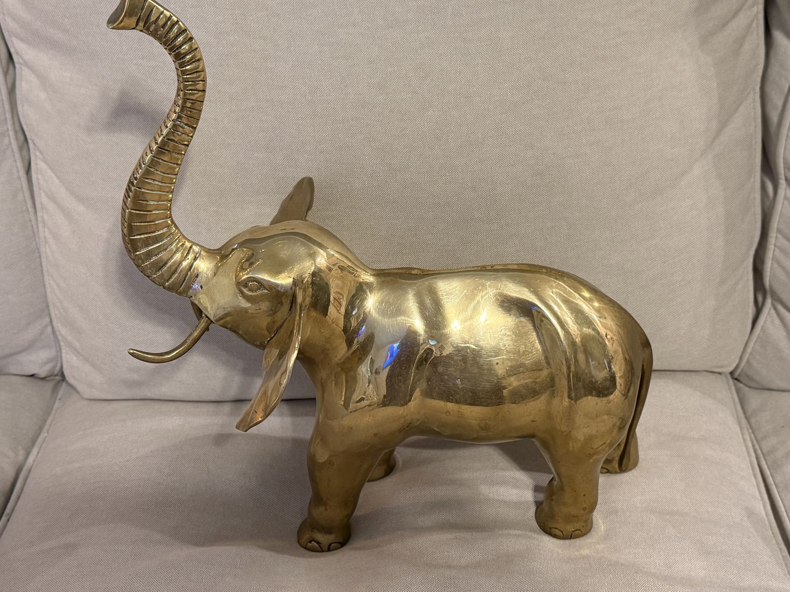 Vintage Brass Elephant Figurine Statue with Trunk Up - 16x 14