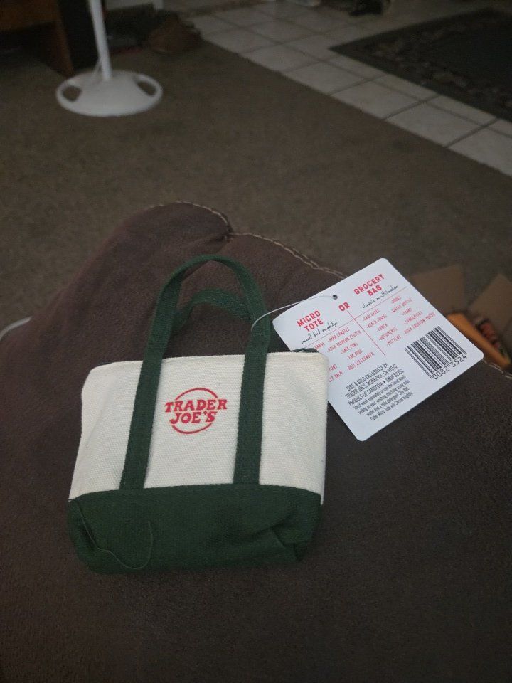 Trader Joe's Micro Tote Bag - Small but Mighty Canvas Grocery Bag with Green Trim, New with Tags