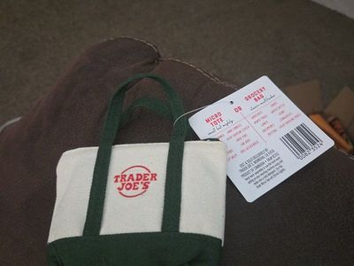 Trader Joe's Micro Tote Bag - Small but Mighty Canvas Grocery Bag with Green Trim, New with Tags