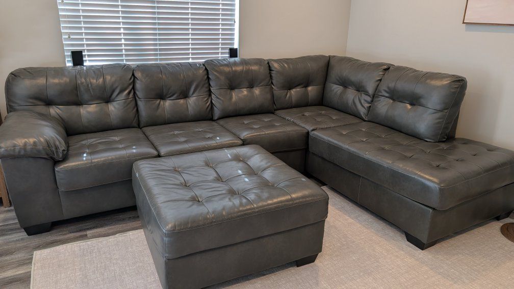 Leather L shaped Sofa with chaise & Ottoman