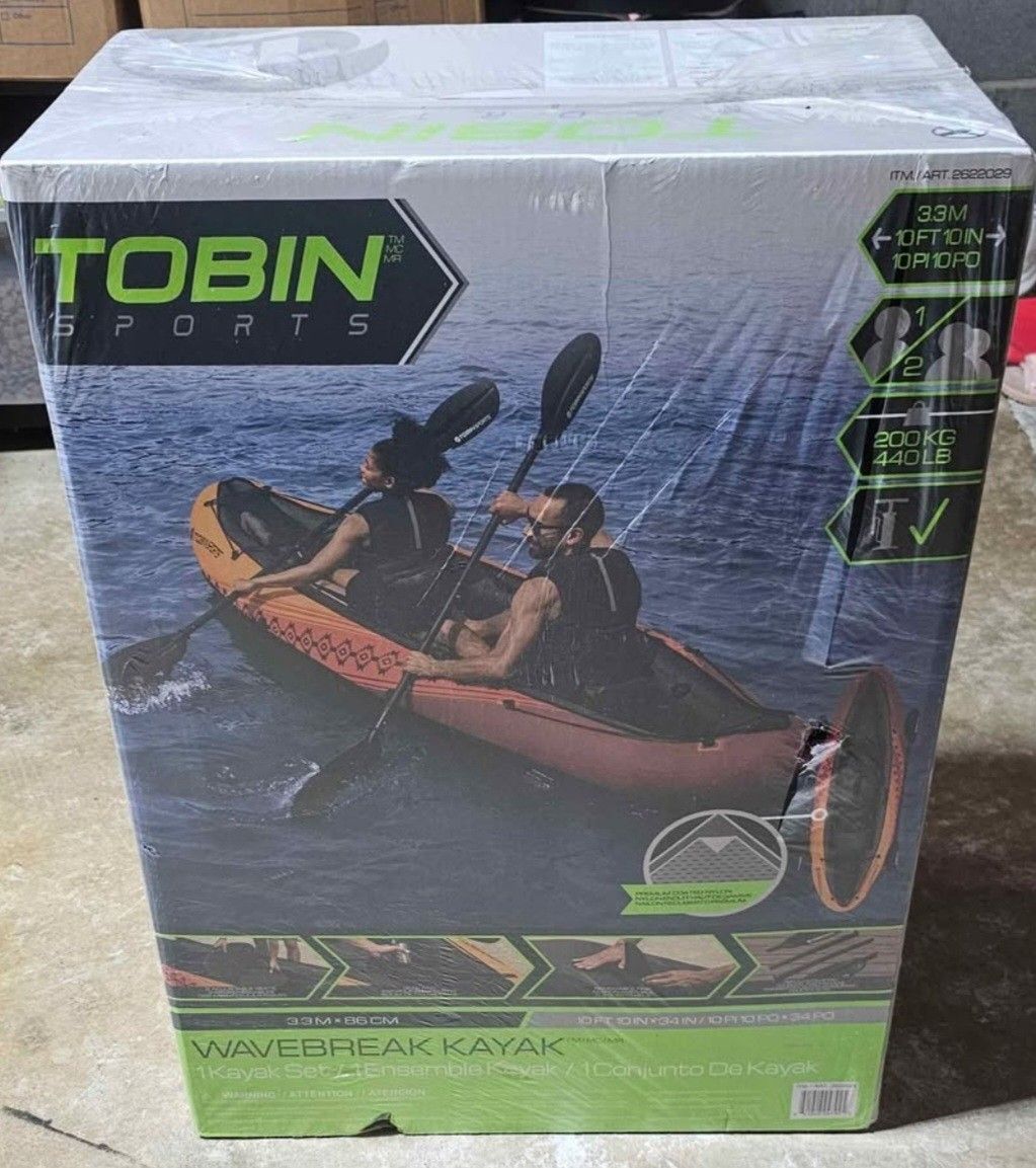 Tobin Sports Wavebreak Inflatable Kayak Set - 2 Person, 10'10" Length, 440lb Capacity NEW IN BOX