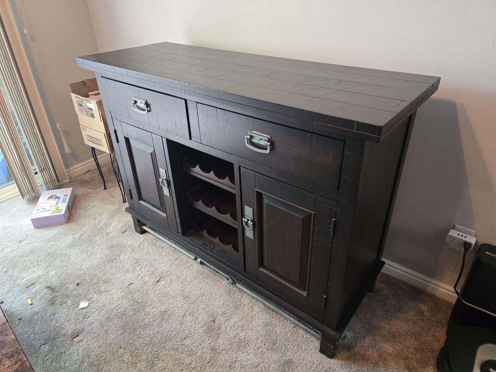 Dark Wood Wine Bar Buffet Cabinet