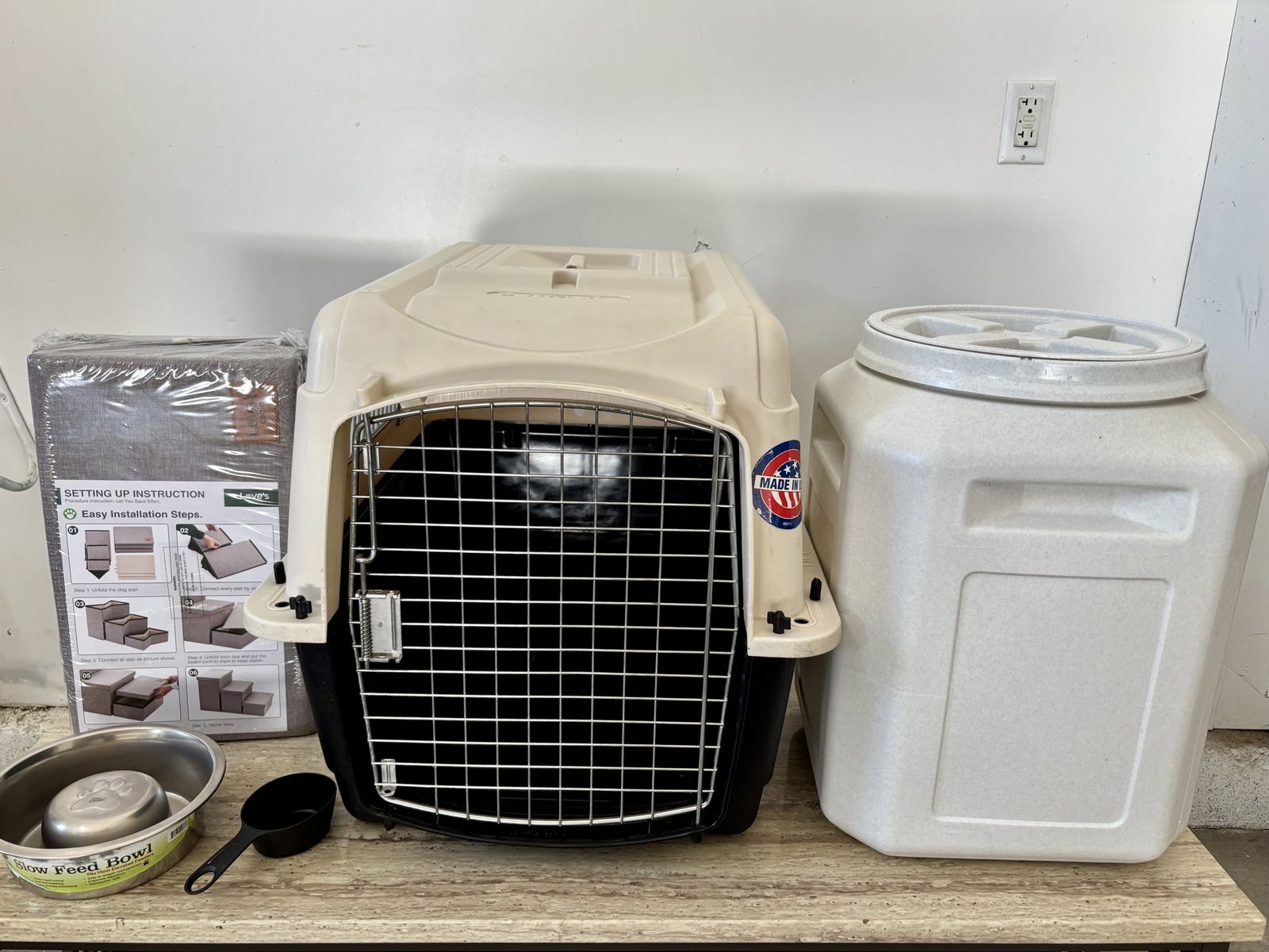 Pet Bundle – New Dog Stairs, Vittles Vault, Kennel & Slow Feed Bowl